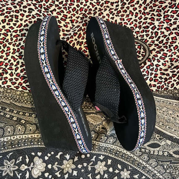 Rocket Dog | Shoes | Rocket Dog Chunky Platform Wedge Heel Thong Sandals Black 9s Y2k Size 8 